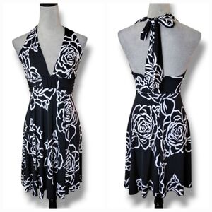 Charlotte Russe Vintage Floral Babydoll Dress Stretch Halter Bow Size Small